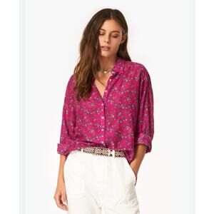 Xirena Womens Floral Cotton Silk Button Up Blouse Size Small 2425